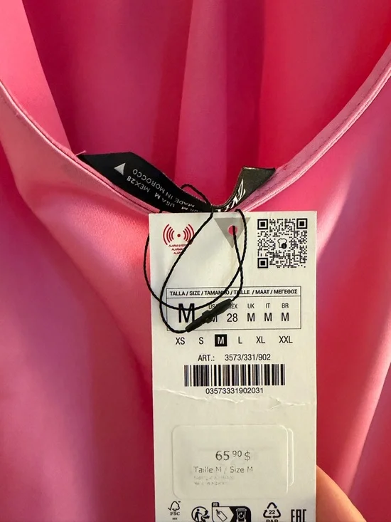 Zara Pink Satin Slip Dress with Ruffle Bust - Picture 5 of 5